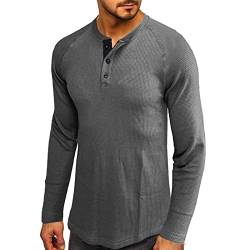 Langarmshirts Herren Lässiges Lockeres Henley Shirt Rundhals mit Knöpfen Casual Einfarbig Lange Ärmel Oversize Langarm Oberteile Blusen T-Shirt Tops Longsleeve mit mehrerer Farbe von erthome1