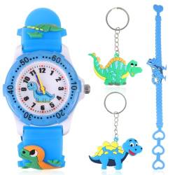 4 Pack Kinderuhr, Dinosaurier Uhr, Dinosaurier Uhren Set, Kinderuhr junge, Kinder Uhren für Jungen und Mädchen ab 3-10 Jahre, Schlüsselanhänger für Kinder Dino Geschenke für Geburtstag Party Zubehör von ertlutw