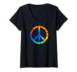Damen Friedenszeichen Tie Dye T-Shirt mit V-Ausschnitt von es designs