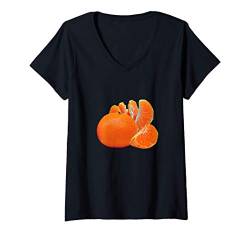 Damen Frische Mandarine Orange Frucht T-Shirt mit V-Ausschnitt von es designs