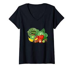 Damen Früchte Gemüse Ernährung T-Shirt mit V-Ausschnitt von es designs
