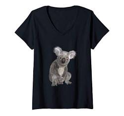 Damen Koala-Bär T-Shirt mit V-Ausschnitt von es designs