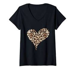 Damen Leoparden-Print Herz T-Shirt mit V-Ausschnitt von es designs