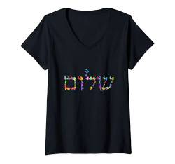 Damen Shalom in hebräischen Friedenszeichen. T-Shirt mit V-Ausschnitt von es designs