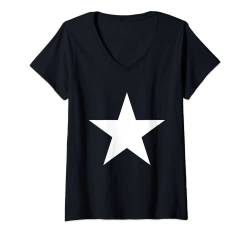 Damen Weißer Stern T-Shirt mit V-Ausschnitt von es designs