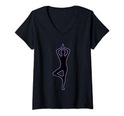Damen Yoga Stehender Baum Pose T-Shirt mit V-Ausschnitt von es designs