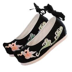 Antike bestickte Schuhe Damen Satin Baumwolle Knöchelriemen versteckte Plateauschuhe chinesischer Stil bestickte Bequeme Hanfu-Schuhe von esmen