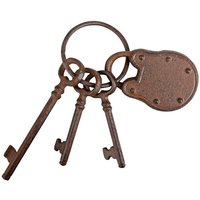 esschert design Schlüsselanhänger (Set, 3-tlg), chlüsselbund mit Schloss und drei Schlüsseln, aus rötlichem Gusseisen von esschert design