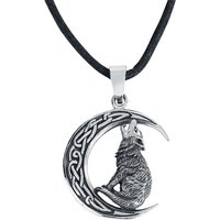 etNox - Gothic Halskette - Howling Wolf in Moon - für Damen - schwarz/silberfarben von etNox