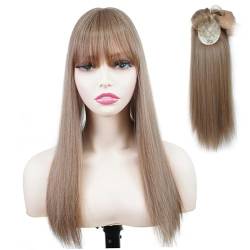 18 Zoll langes menschliches Haartopper mit Pony, gerade synthetische Perücken -Topper für dünnes Haar, realistische Topper Haarstücke für Frauen Haarstücke von eurNhrN