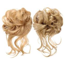 2 Stück synthetischer, unordentlicher Haarknoten mit Clip, dickes, gewelltes Haar, Haarteil, schneidbare, hitzebeständige Pferdeschwanz-Haarverlängerungen, blond von eurNhrN