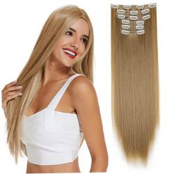 Haarverlängerungsklammern, 6pcs 24 -Zoll -Clip in Haarverlängerung Lange Haarstücke für Frauen, gerade weiche Clip in menschlichen Haarverlängerungen 3 Perücken von eurNhrN