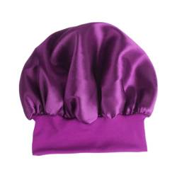 Satin Haarhaube für Curly Hair Night Sleeping Hair Cap mit elastischer Band für Frauen lila Duschschütze von eurNhrN