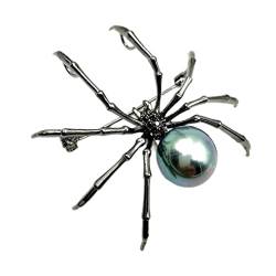 Spinnenbroschen Stifte Spinnenbrosches Pin Halloween Spinnenbrosche Pin viktorianische Mutter des Perlenkörpers und Micro Pave Spider Broschen Pins Silberton, Schwarz von eurNhrN