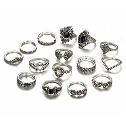 eurNhrN Vintage Silver Ring -Set Retro -Fingerringe Sets für Frauen und Mädchen 15 Stcs Ring von eurNhrN
