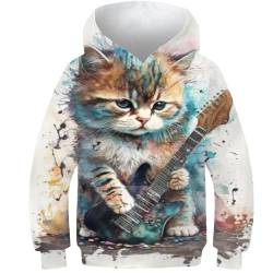 evimo Jungen Mädchen Hoodies 3D Hoody Pullover Katze spielt Gitarre Sweatshirts Langarm Kapuzenpullover 7–9 Jahre von evimo