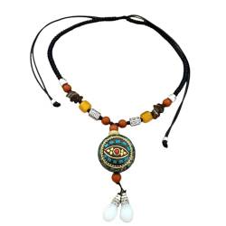 evimo Retro-Ethno-Stil Zinnober-Friedensschnalle-Anhänger-Halskette, chinesisches geometrisches Quasten-Accessoire, herunterziehbare Halskette von evimo