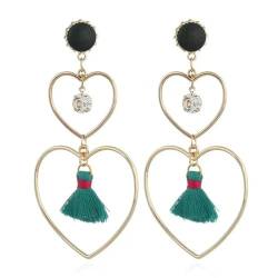 Ohrringe Ohrstecker Damen Schmuck Earrings Mode Doppel Herz Tropfen Baumeln Ohrringe Für Frauen Vintage Quaste Lange Stud Ohrringe Pendientes Blau von exdas