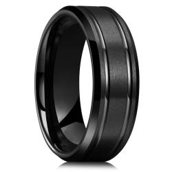 exdas Ring Ringe Damen Bijouterie Herren 8 Mm Schwarze Eheringe Für Männer, Dünne Blaue Linie, Rille, Schwarz, Gebürstete Leiterkante, Herrenring, Ehering, 11, Stil 9 von exdas