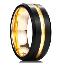 exdas Ring Ringe Damen Bijouterie Herren 8 Mm Schwarze Eheringe Für Männer, Dünne Blaue Linie, Rille, Schwarz, Gebürstete Leiterkante, Herrenring, Ehering, 7, Stil 28 von exdas