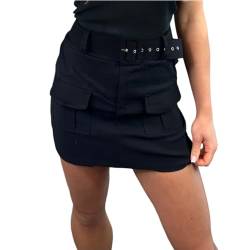 eyes Cargo-Skorts für Damen, UK, hoch taillierte Sommer-Shorts mit Taschen und Gürtelrock, Wandern, Laufen, einfarbig, lässig, Kampf, dehnbar, Damenröcke in Übergröße (Black,XXL, EU 44-46) von eyes