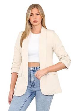 eyes Gefütterte Blazer für Damen, EU, lässiger Anzug mit Langen Rüschenärmeln, Schlichte offene Jacken, Ausverkaufsanzug, formelle Jacke, Oberteil, Fester Kragen, Italienischer Blazer, Mäntel 44-46 von eyes