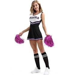 fagginakss Damen Cheerleader Cheerleading Kostüm Mädchen Uniform Karneval Fasching Party Halloween Kostüm Kleid Minirock Bekleidung mit 2 Pompoms von fagginakss