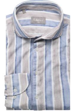 fakts Slim Fit Hemd blau/braun, Gestreift von fakts