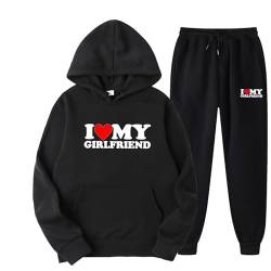 I Love MY Girlfriend Zweiteiliges Set Trainingsanzug-Set Lustiger Buchstabe 3D-gedruckter Kapuzenpullover und Jogginghose Set für Frauen Männer von famesale