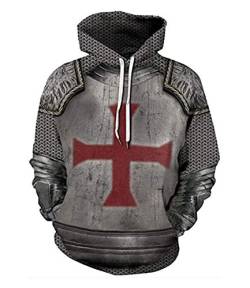 famesale Knights Templar Hoodie 3D Vintage mittelalterliche Kreuzritter Rüstung Sweatshirt Cosplay Kostüm von famesale