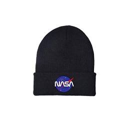 famesale NASA-Logo Mütze Wintermütze Baumwolle Winterwarm NASA Strickmütze Planet Cap Manschette Einfacher Hut Strickmütze Mütze Geschenk für Männer Frauen von famesale