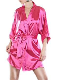 familientrends Morgenmantel Damen Negligee Kimono Dessous Nachtwäsche Satinmantel viele Farben, Grösse Accessoire:M;Farbe:Pink von familientrends