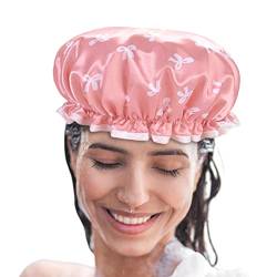 fanelod Wasserdichter Duschhut,Doppelschichtiger, wasserdichter, elastischer Badehaarhut | Staubdichte Kopfbedeckung für Erwachsene mit Schleife, verdickter Gesichtspflegehut, um das Haar trocken von fanelod