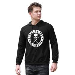 fangs Men's Sullen BOH Solid Black Tattoo Skull Printed Pullover Hoodies Long Sleeve Hooded Sweatshirt Black L von fangs