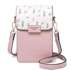 Fanshu Handy Tasche zum umhängen Damen klein umhängetasche für Handy Damen Leder Crossbody Handytasche mit Kartenfächer handyfach(Pink) von fanshu