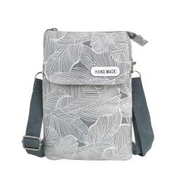 fanshu umhängetasche für handy und geldbörse Segeltuch schultertasche für handy damen Retro Phone Tasche crossbody handytasche echtleder(Grau) von fanshu