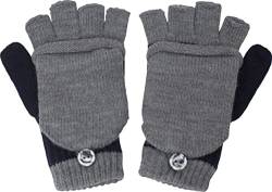 fashionchimp Kinder Halbfinger-Handschuh mit Kappe, warme Fäustlinge, Uni-Farben, Made in EU (Grau-Schwarz; Größe 5-6 Jahre) von fashionchimp