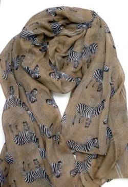 DZYNA SCARF S408 wunderschöne Senf Beige Zebramuster Bedruckter Schal, Schal, Sarong - Beige, One Size von fat-catz-copy-catz