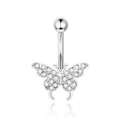 fdsmall 14G Bauchnabel Ringe Chirurgenstahl Bauchnabel Ringe CZ Bauch Ringe für Frauen Silber Schmetterling Bauchnabel Ringe Piercing Schmuck von fdsmall