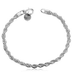 fdsmall Armband Mode zierlich versilbert 4mm handgemachte Diamant-Schnitt geflochtene Seil Link Kette Armband Schmuck Geschenk für Männer und Frauen (7.8 Zoll) von fdsmall