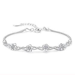 fdsmall Armband für Frauen Silber überzogene Kristall Tennis Armband Rose Blume Armband Einstellbar Lila Sparkle Cubic Zirkonia Pflaumenblüte Link Armbänder für Frauen Mädchen (Silber) von fdsmall