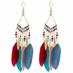 fdsmall Bohemian Feder Ohrringe Frauen Boho Fringe Feder Ohrringe Ethnische lange Tropfen Dangle Ohrringe Bunte Feder Fringe Ohrringe Faux Feder Ohrringe Schmuck Zubehör für Frauen (Farbe) von fdsmall