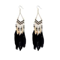 fdsmall Bohemian Feder Ohrringe Frauen Boho Fringe Feder Ohrringe Ethnische lange Tropfen Dangle Ohrringe Bunte Feder Fringe Ohrringe Faux Feder Ohrringe Schmuck Zubehör für Frauen (Schwarz) von fdsmall