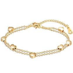 fdsmall Frauen Layered Armband Herzen Armband Doppelkette Armband Manschette Armband Edelstahl Liebe Armband für Frauen Mädchen (Gold) von fdsmall