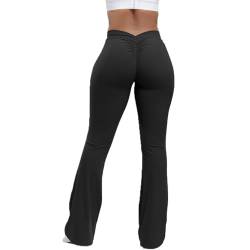 fdsmall Frauen ausgestellte Leggings Bootcut Yoga Hosen High Waisted gerippte Sport Laufen Leggings Workout Gym Dance Damen Yoga Hosen (DE/NL/SE/PL, Bundweite, M, Regular, Tall, Black) von fdsmall