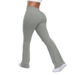 fdsmall Frauen ausgestellte Leggings Bootcut Yoga Hosen High Waisted gerippte Sport Laufen Leggings Workout Gym Dance Damen Yoga Hosen (DE/NL/SE/PL, Bundweite, S, Slim, Tall, Grey) von fdsmall