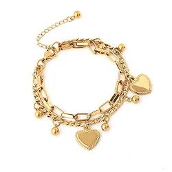 fdsmall Goldkette Gliederarmband Herzarmband Liebesarmband Verstellbares geschichtetes Gliederarmband für Frauen und Mädchen von fdsmall