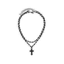 fdsmall Halskette für Frauen Boho Gothic Star Cross Anhänger Halskette Einstellbare Layered Bead Chain Choker Halsketten Halloween Weihnachten Neujahr Goth Schmuck Geschenk für Frauen und Mädchen (02) von fdsmall