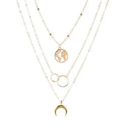 fdsmall Layered Halskette für Frauen Einstellbare zierliche 14K Gold überzogene handgemachte Münzrohr Stern Mond Anhänger Layering Kette Chokers Halskette für Frauen und Mädchen von fdsmall