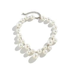 fdsmall Necklaces for Women Pearl Strand Choker Necklaces Faux Pearl Statement Round Beads Necklace Bib Big Simulated Pearl Women's Faux Pearl Choker 20s Flapper for Brides Wedding Anniversary (White) von fdsmall